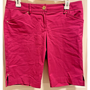 Cache Women’s Hot Pink Stretch Shorts Bermuda Gold Accents Pockets Size 4